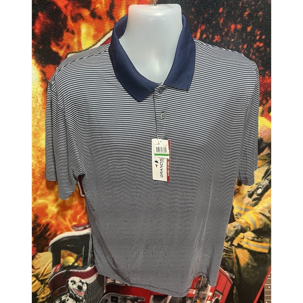 NWT MENS GRAND SLAM PERFORMANCE Peacoat Striped POLO GOLF SHIRT SIZE Large